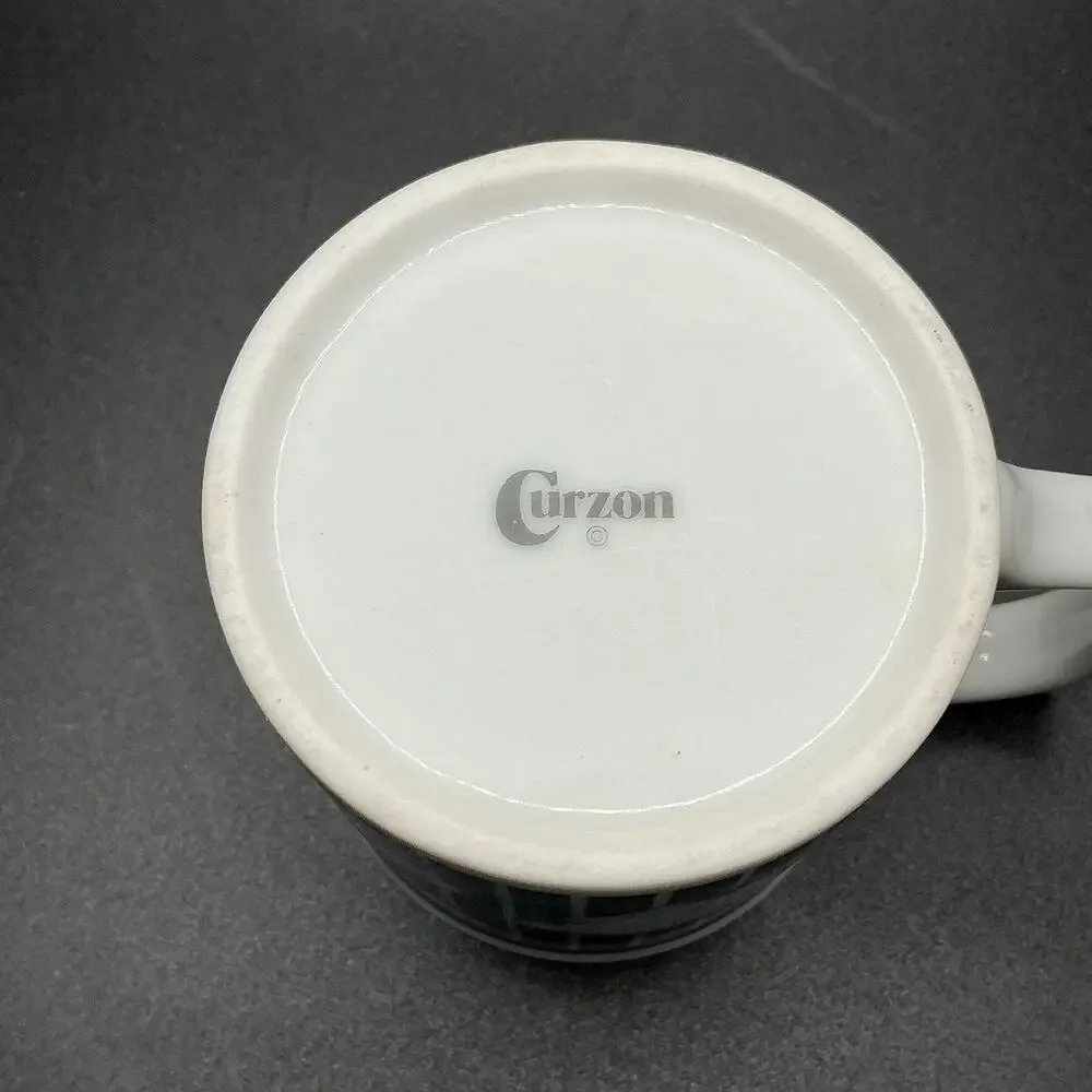 Curzon Running Easter Rabbit Ceramic Coffee Mug Blue‎ & White Stripes, Vtg.